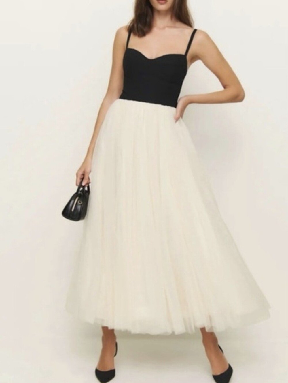Reformation Esmarie Dress in Black and Ivory Sz 10